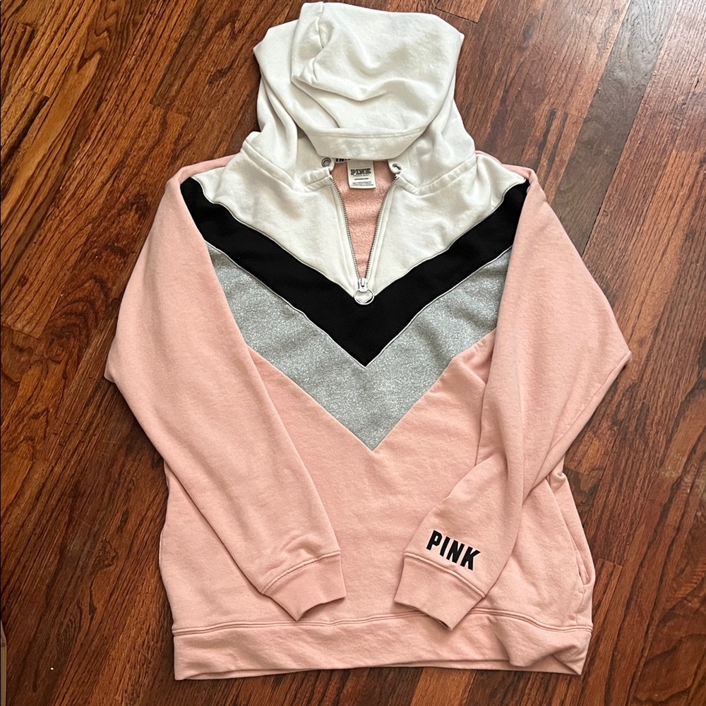 PINK Victoria's Secret Women's Pink and Black Cowl Neck Sweater